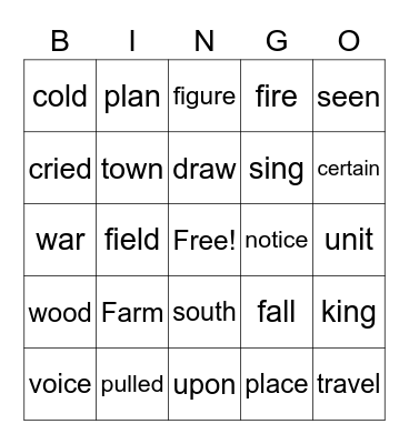 Fry Words 4th grade Bingo Card