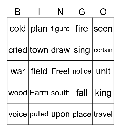 Fry Words 4th grade Bingo Card