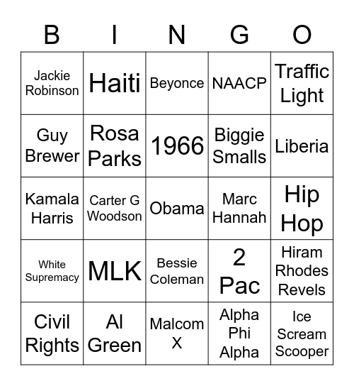 Black History Bingo Card