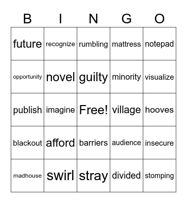 Vocabulary Bingo Card