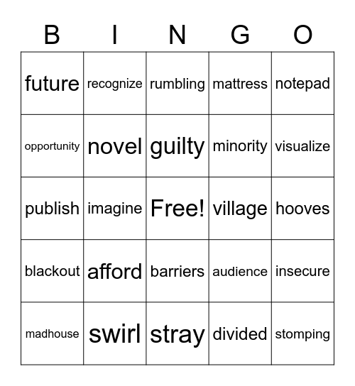 Vocabulary Bingo Card