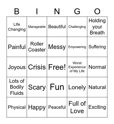What Will Labor Be Like? Bingo Card