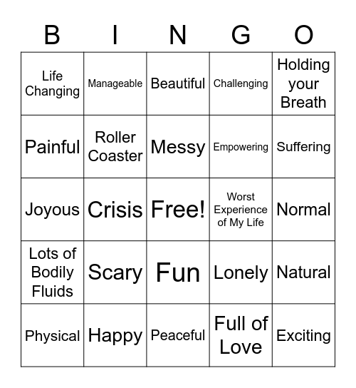 What Will Labor Be Like? Bingo Card