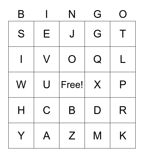 Uppercase Letters Bingo Card