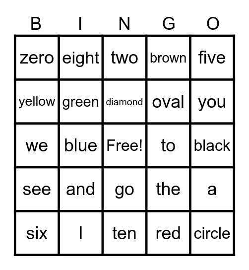 Sight Words Bingo Card