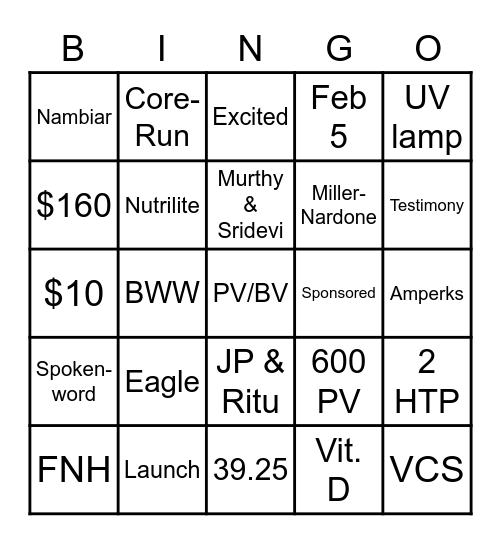 T.G.I.F.N.H (Have Fun & Learn) Bingo Card