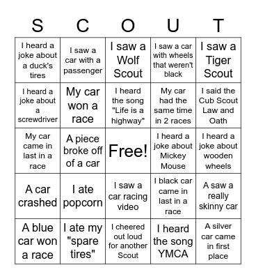Pack 86 Pinewood Derby Bingo Card