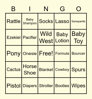 Western Baby Bingo Card