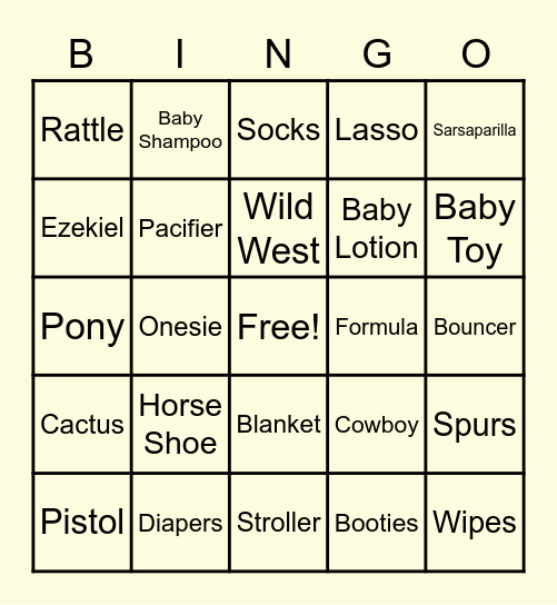 Western Baby Bingo Card