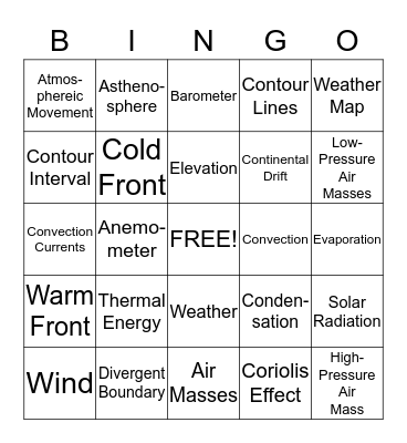 Science Bingo - RC#3 - Set 4 - Earth and Space Bingo Card