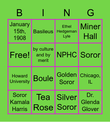 Epsilon Eta Omega Founder's Day Bingo Card Bingo Card