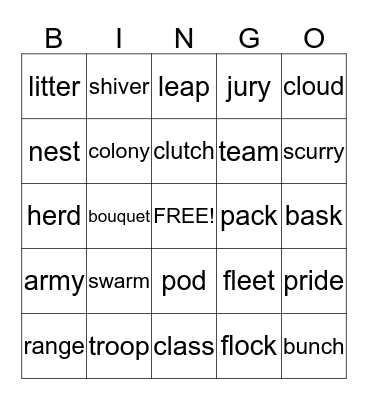 Collective Nouns Bingo Card