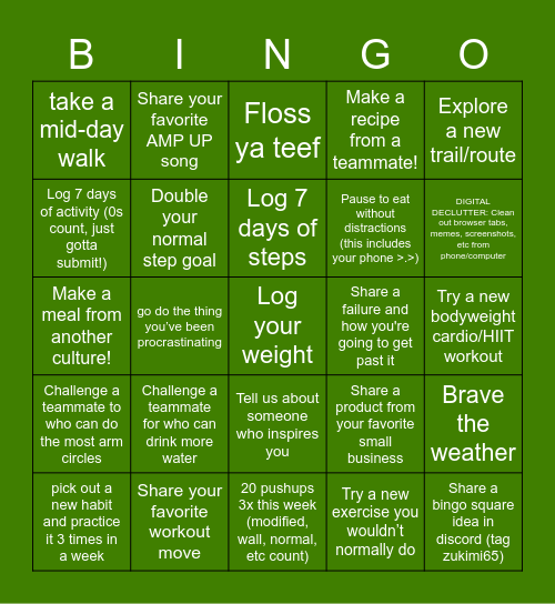 Week 5 Bingo Card
