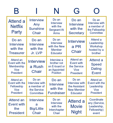 Delta Rho Bingo - New Members Bingo Card