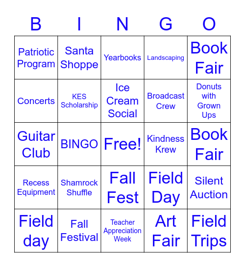 2023 KES Bingo PTA & Events Bingo Card