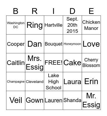 Shanda's Bridal Shower Bingo Card