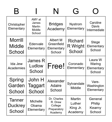 Partners Schools Bingo Card
