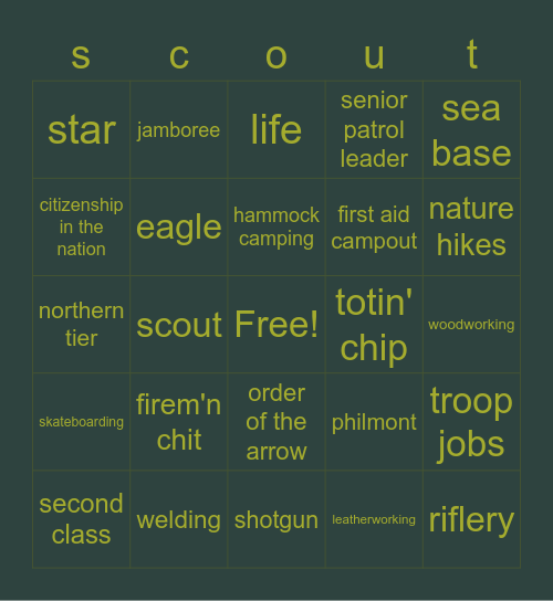 scout things Bingo Card