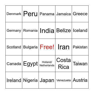 Country Names in ASL Bingo Card