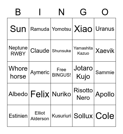Lovecore Bingo Card
