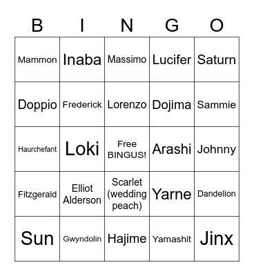 Lovecore Bingo Card