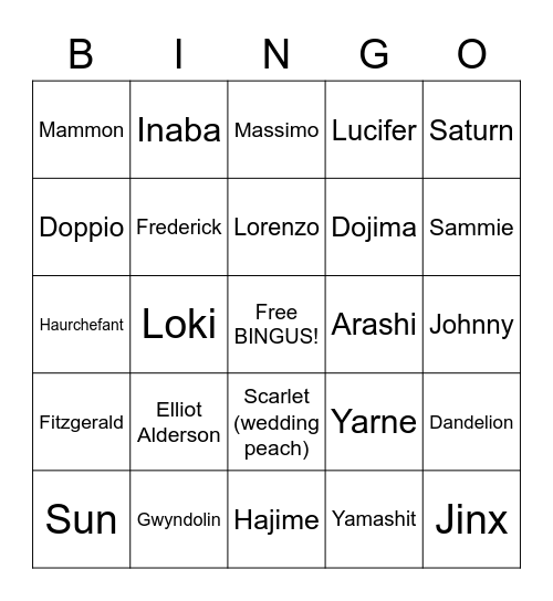 Lovecore Bingo Card