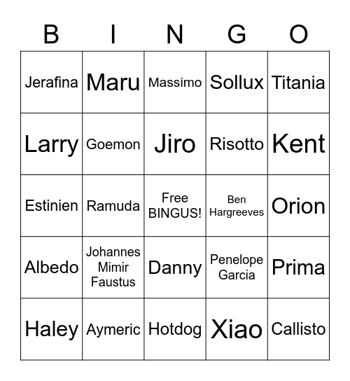 Lovecore Bingo Card