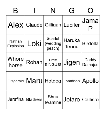Lovecore Bingo Card