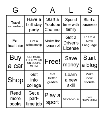 GOAL GETTERS BINGO Card