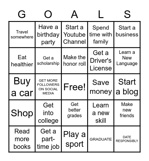 GOAL GETTERS BINGO Card