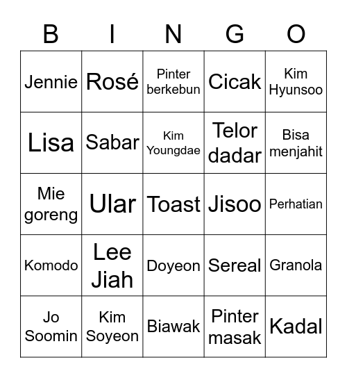 D's Bingo Card