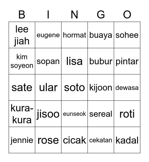 Sohee Bingo Card