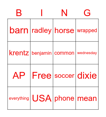 Untitled Bingo Card