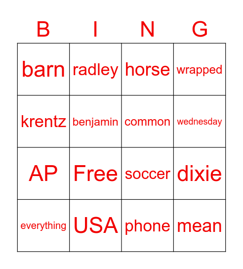 Untitled Bingo Card