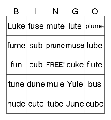 Long u BINGO Card
