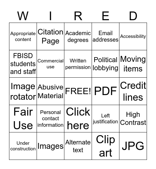 School Wires Training Bingo Card