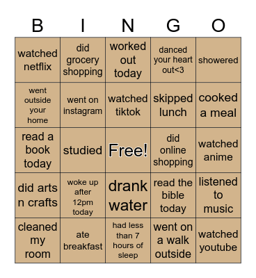 DAY IN THE LIFE OF Bingo Card