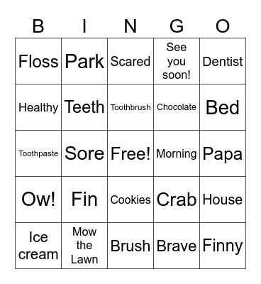 Finny Goes to the Dentist Bingo Card