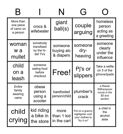 Walmart Bingo! Bingo Card