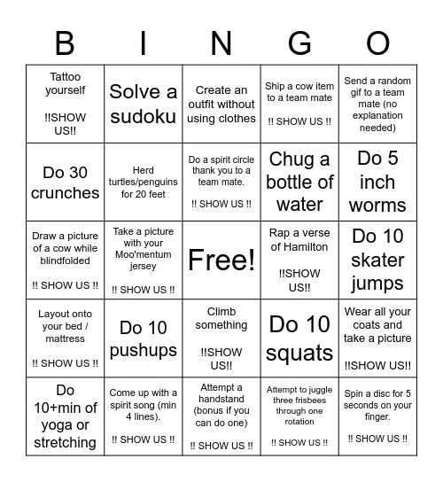 BINGCOW Bingo Card