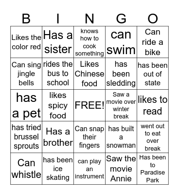 Conversation Bingo Card
