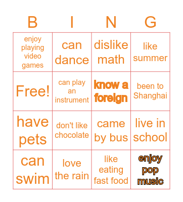 Getting to know you Bingo Card