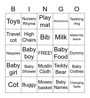 Baby Bingo Card