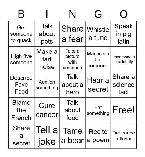 One-on-One challenge Bingo Card