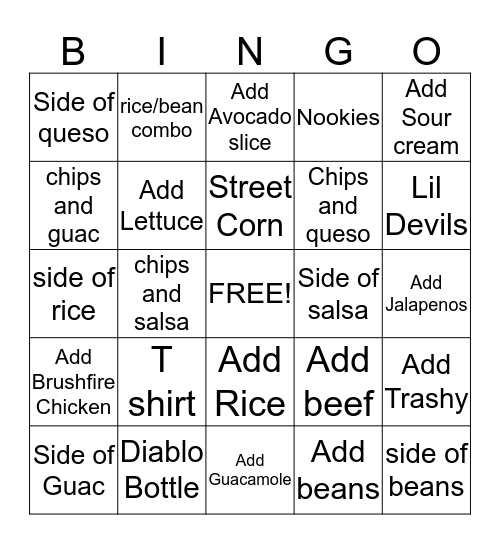 Torchy's Tacos- Upsell Bingo Card