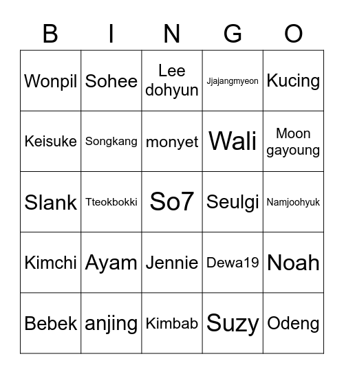 SEULGI BINGO Card