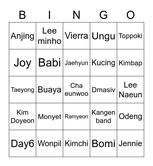 JOY. Bingo Card