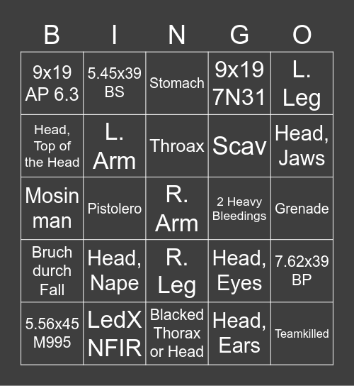 Escape from Niggkov Bingo Card