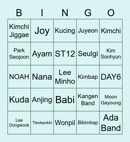 NANA. Bingo Card