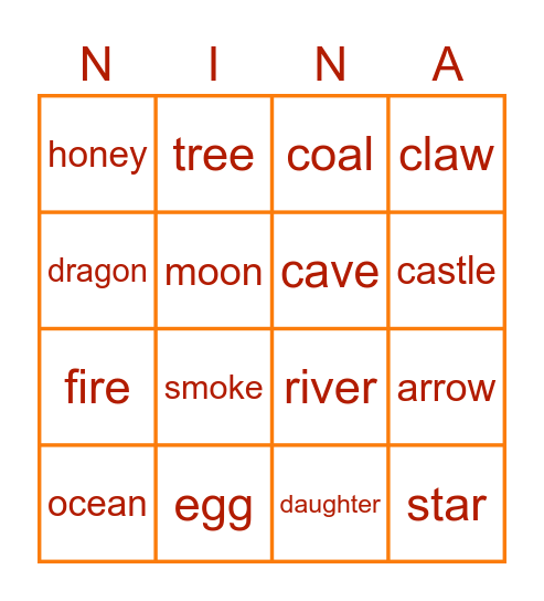 Nina's Birthday Bingo Card